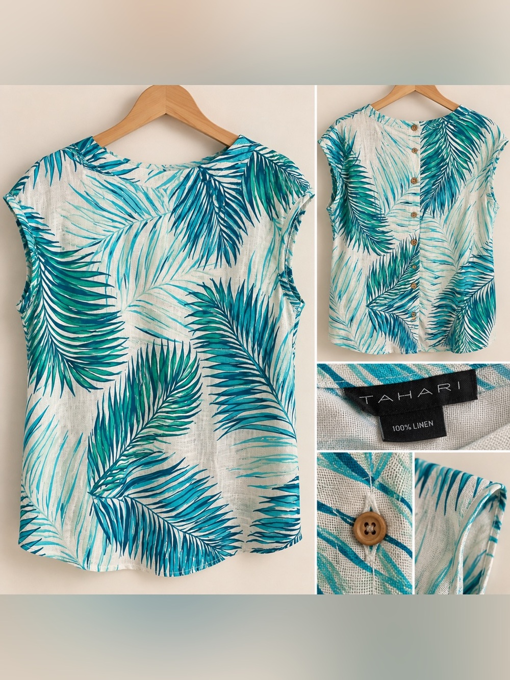 TAHARI 100% Linen Tropical Blouse – Women’s Medium
